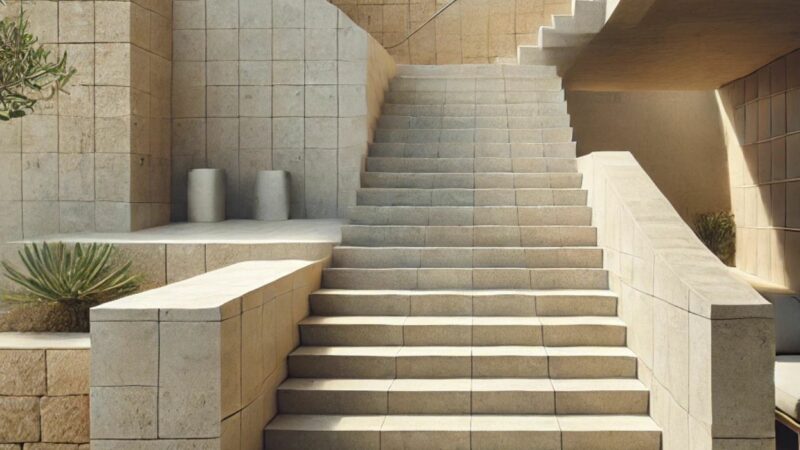 Escalier extérieur moderne en pierre naturelle dans une maison méditerranéenne – NATB